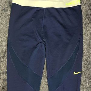 NIKE Pro Ladies' stylish athletic stretch pants, Dark Blue and white in size 1XL